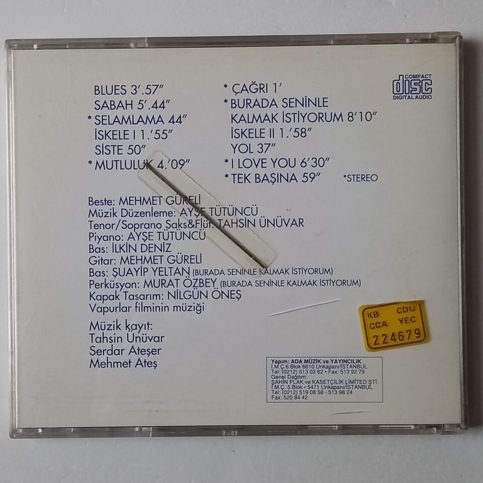 MEHMET GÜRELİ, AYŞE TÜTÜNCÜ, TAHSİN ÜNÜVAR, İLKİN DENİZ - VAPURLAR/BLUES (1987) - CD 1995 2.EL