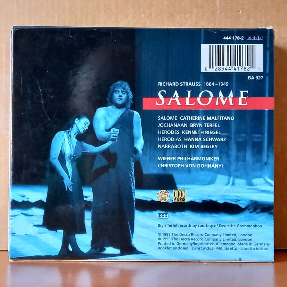 RICHARD STRAUSS: SALOME / CATHERINE MALFITANO, BRYN TERFEL, KENNETH RIEGEL, HANNA SCHWARZ, KIM BEGLEY, WIENER PHILHARMONIKER, CHRISTOPH VON DOHNANYI (1995) - 2CD 2.EL