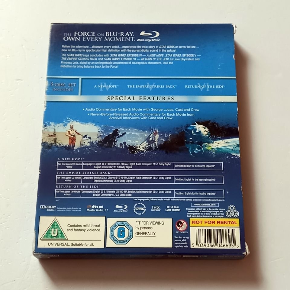 STAR WARS ORIGINAL TRILOGY / A NEW HOPE, THE EMPIRE STRIKES BACK, RETURN OF THE JEDI  - 3 X BLU-RAY 3-DISC SET SLIPCASE REGION FREE TR ALTYAZI YOKTUR 2.EL