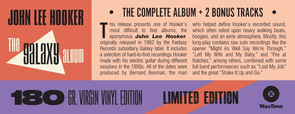 JOHN LEE HOOKER - JOHN LEE HOOKER / THE GALAXY ALBUM (1962) - LP 180GR 2023 EDITION SIFIR PLAK