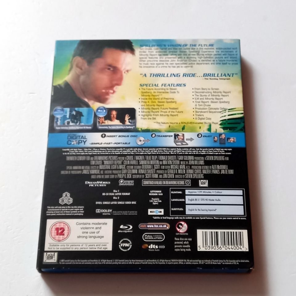 MINORITY REPORT - TOM CRUISE, COLIN FARRELL, SAMANTHA MORTON - YÖN.: STEVEN SPIELBERG  - BLU-RAY SLIPCOVER REGION FREE TR ALTYAZI YOKTUR 2.EL