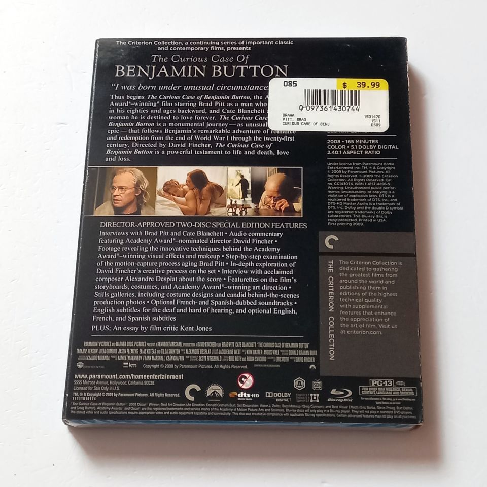 THE CURIOUS CASE OF BENJAMIN BUTTON - BRAD PITT, CATE BLANCHETT - YÖN.: DAVID FINCHER  - BLU-RAY SLIPCOVER REGION A TR ALTYAZI YOKTUR SIFIR