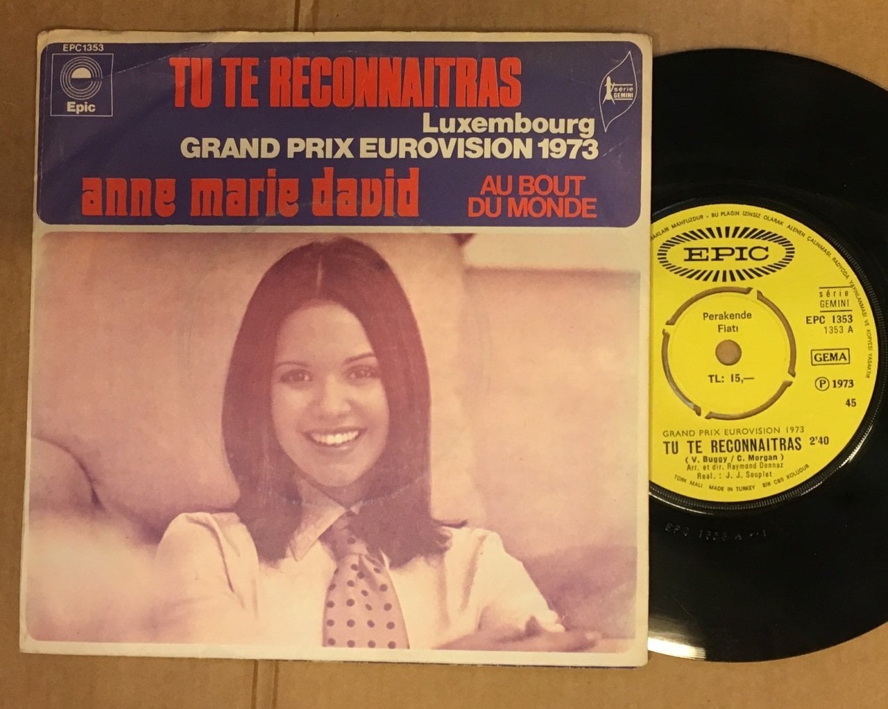 ANNE MARIE DAVID - TU TE RECONNAITRAS / AU BOUT DU MONDE 7'' 45 DEVİR EUROVISION