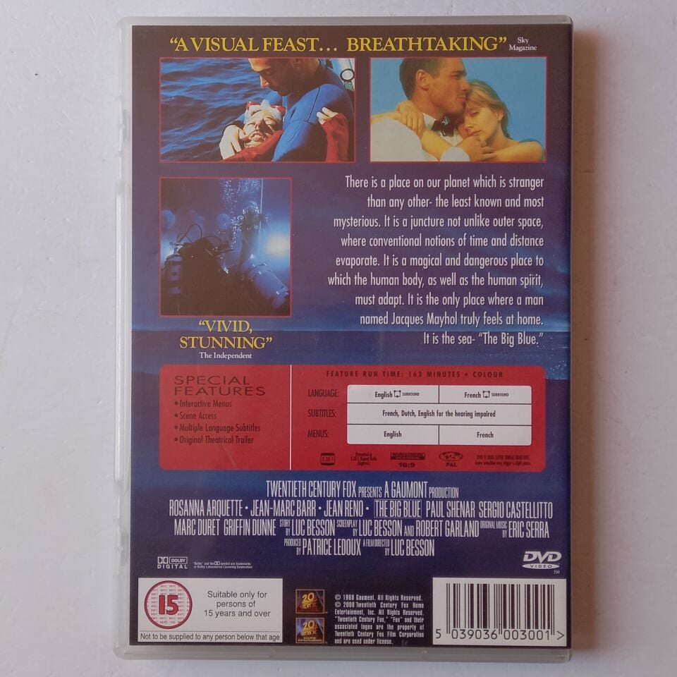 THE BIG BLUE / VERSION LONGUE - ROSANNA ARQUETTE, JEAN MARC BARR, JEAN RENO - DVD 2.EL