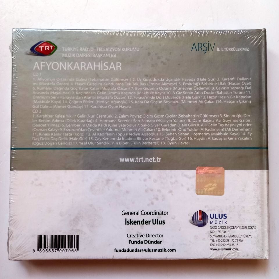 ANADOLU'NUN KİLİDİ: AFYONKARAHİSAR / İL İL TÜRKÜLERİMİZ / TRT ARŞİV SERİSİ 146 - 2CD SIFIR