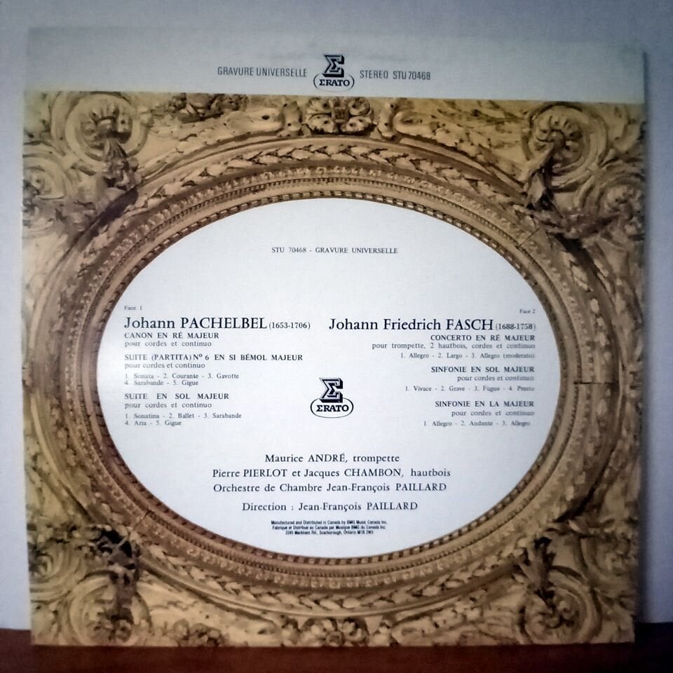 LE CANON DE PACHELBEL & DEUX SUITES POUR CORDES / LE CONCERTO POUR TROMPETTE DE FASCH & DEUX SYMPHONIES / JOHANN PACHELBEL / JOHANN FRIEDRICH FASCH, MAURICE ANDRE, ORCHESTRE DE CHAMBRE JEAN-FRANÇOIS PAILLARD - LP 2.EL PLAK