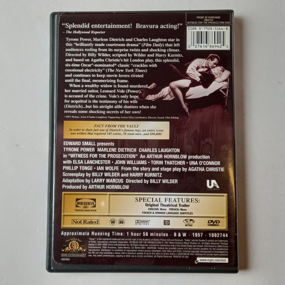 WITNESS FOR THE PROSECUTION - TYRONE POWER, MARLENE DIETRICH, CHARLES LAUGHTON - DVD 1.BÖLGE 2.EL