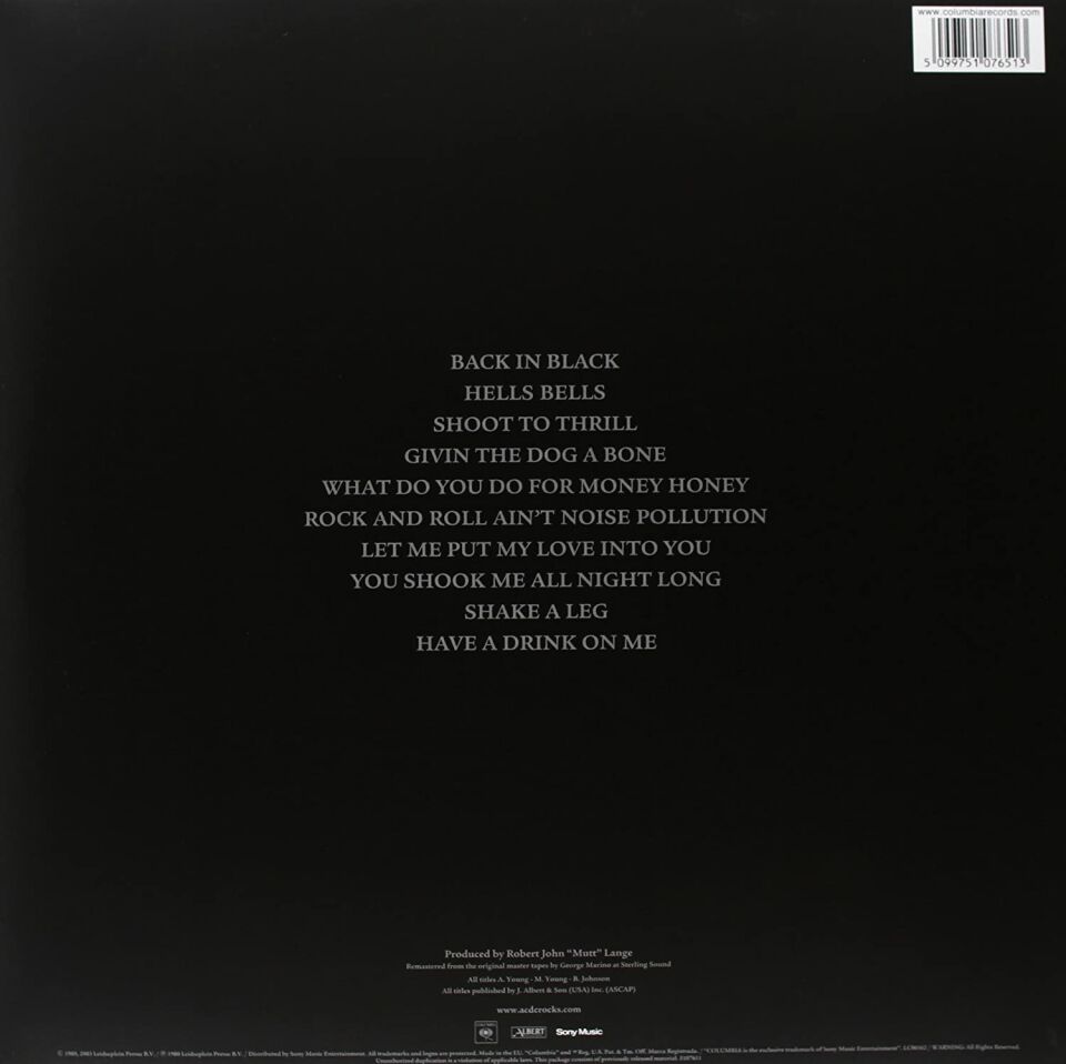 AC/DC - BACK IN BLACK (1980) - LP 180GR REISSUE SIFIR PLAK