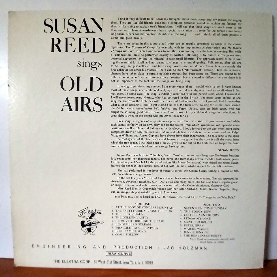 SUSAN REED – SUSAN REED SINGS OLD AIRS (1961) - LP 2.EL PLAK