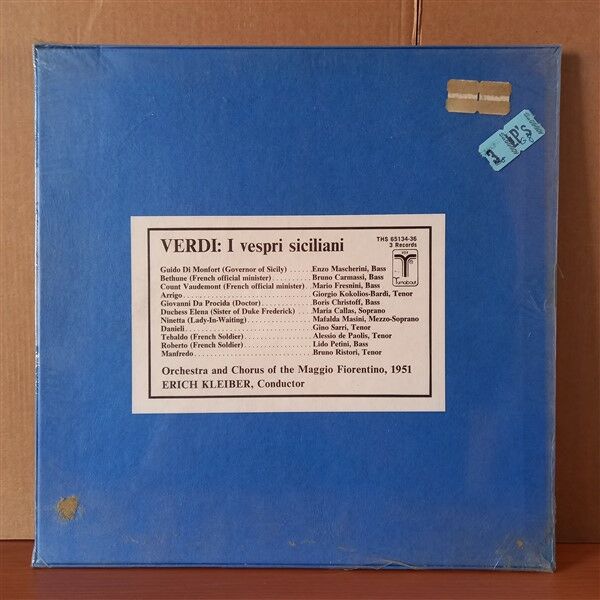 VERDI: I VESPRI SICILIANI / MARIA CALLAS, BORIS CHRISTOFF, ERICH KLEIBER, ORCHESTRA & CHORUS OF THE MAGGIO MUSICALE FIORENTINO (1978) - 3LP BOX SET DÖNEM BASKISI SIFIR PLAK