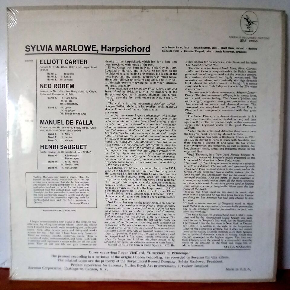 SYLVIA MARLOWE – SYLVIA MARLOWE PLAYS HARPSICHORD MUSIC OF THE 20TH CENTURY (1974) - LP DÖNEM BASKI SIFIR PLAK