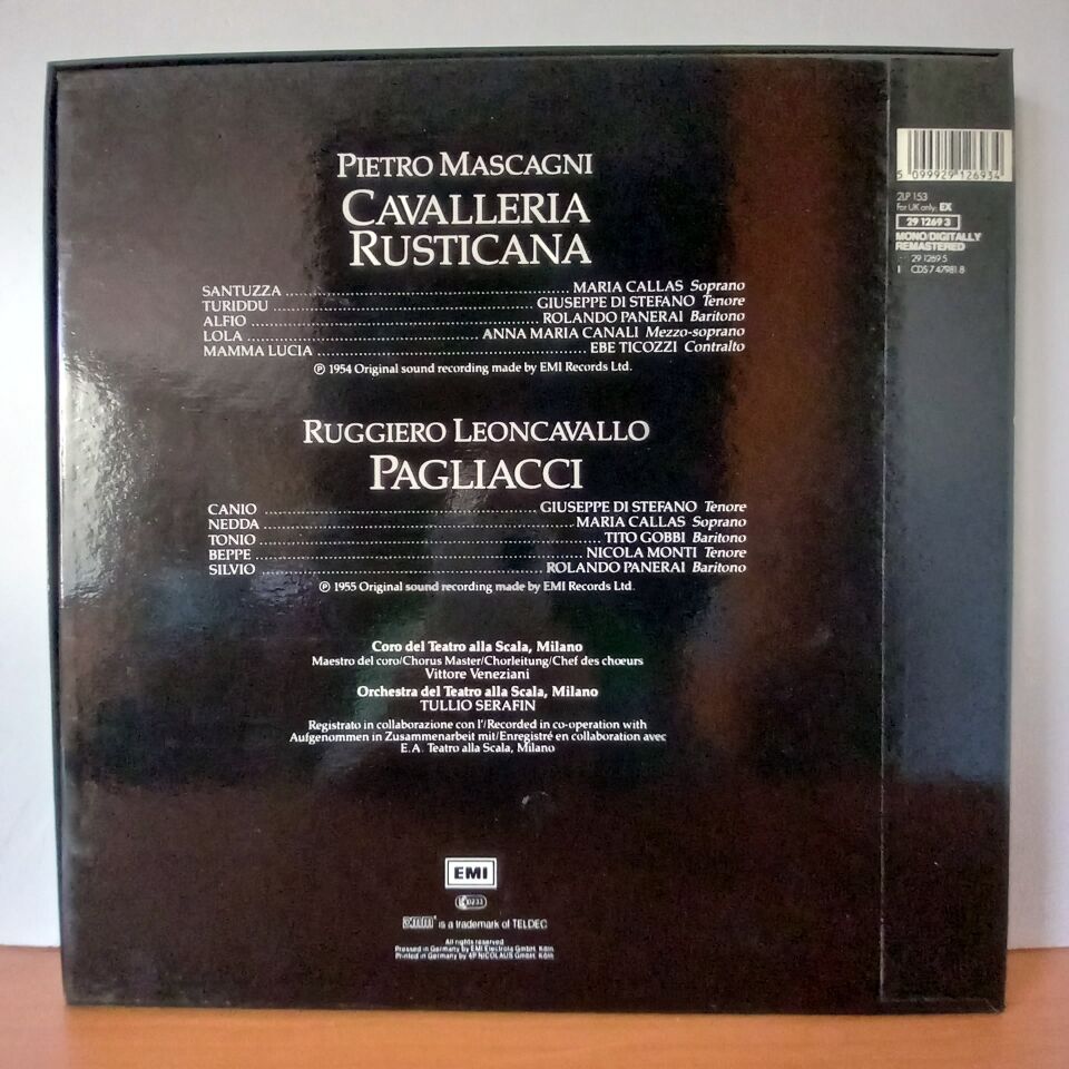 MASCAGNI / LEONCAVALLO, CALLAS, DI STEFANO, PANERAI, GOBBI, ORCHESTRA E CORO DEL TEATRO ALLA SCALA DI MILANO, SERAFIN – CAVALLERIA RUSTICANA / PAGLIACCI (1987) - 2LP BOX SET 2.EL PLAK