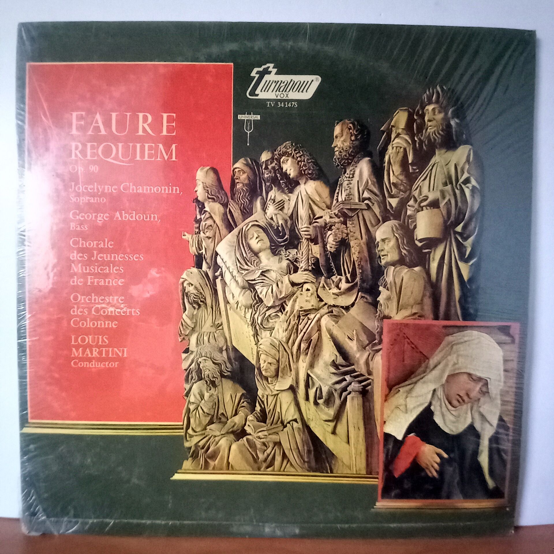 FAURE: REQUIEM OP. 90 / JOCELYNE CHAMONIN, GEORGE ABDOUN, CHORALE DES JEUNESSES MUSICALES DE FRANCE, ORCHESTRE DES CONCERTS COLONNE, LOUIS MARTINI (1973) - LP DÖNEM BASKI SIFIR PLAK