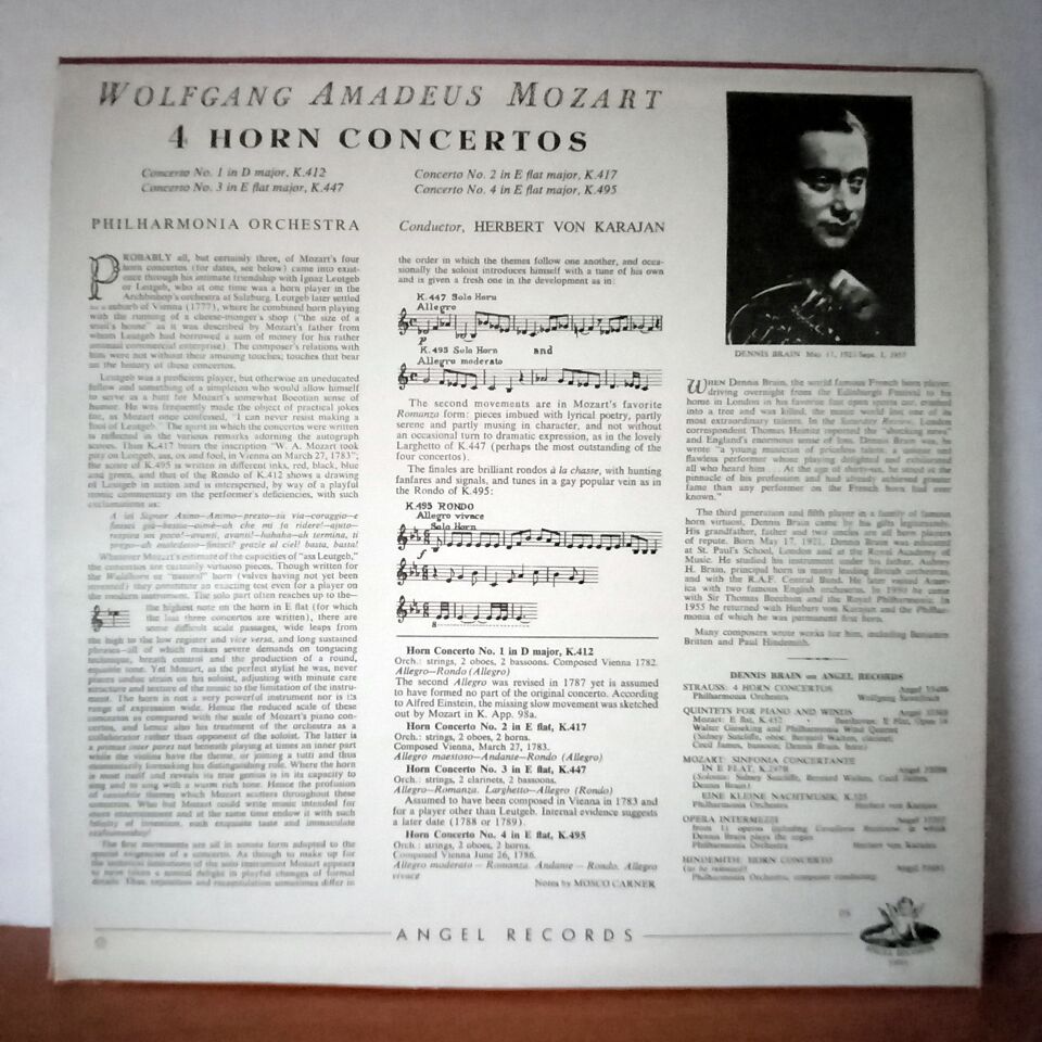 MOZART HORN CONCERTOS: DENNIS BRAIN / HERBERT VON KARAJAN, PHILHARMONIA ORCHESTRA - LP 2.EL PLAK