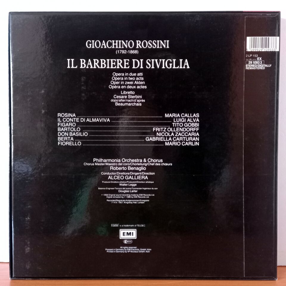 ROSSINI: IL BARBIERE DI SIVIGLIA / MARIA CALLAS, LUIGI ALVA, TITO GOBBI (1986) - 2LP BOX SET 2.EL PLAK