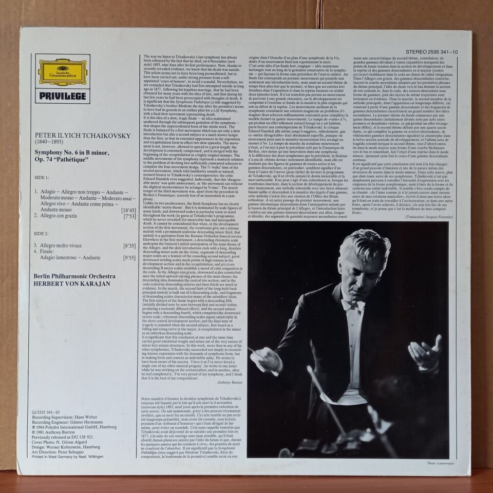 PETER TSCHAIKOVKSY: SYMPHONIE NR.6 ''PATHETIQUE'' / BERLIN PHILHARMONIC ORCHESTRA · HERBERT VON KARAJAN (1981) - LP 2.EL PLAK