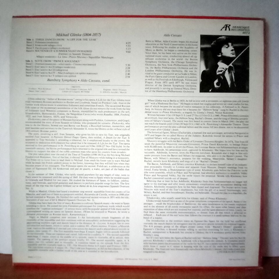 GLINKA: PRINCE KHOLMSKY (SUITE) / A LIFE FOR THE TZAR (DANCES) / SOUVENIR OF A NIGHT IN MADRID / BAMBERG SYMPHONY CONDUCTED BY ALDO CECCATO (1980) - LP 2.EL PLAK