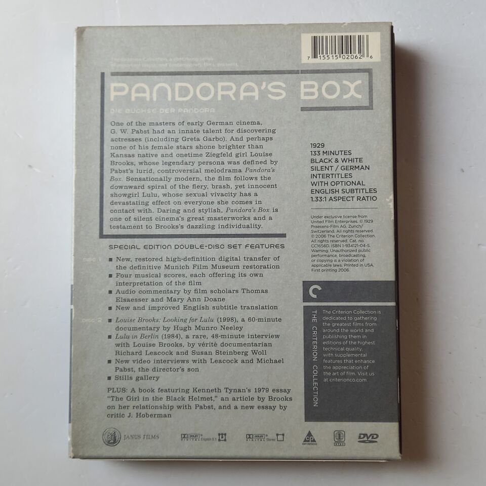PANDORA'S BOX / THE CRITERION COLLECTION - GEORG WILHELM PABST, LOUISE BROOKS - 2 DİSK DVD DIGIPAK 1.BÖLGE 2.EL