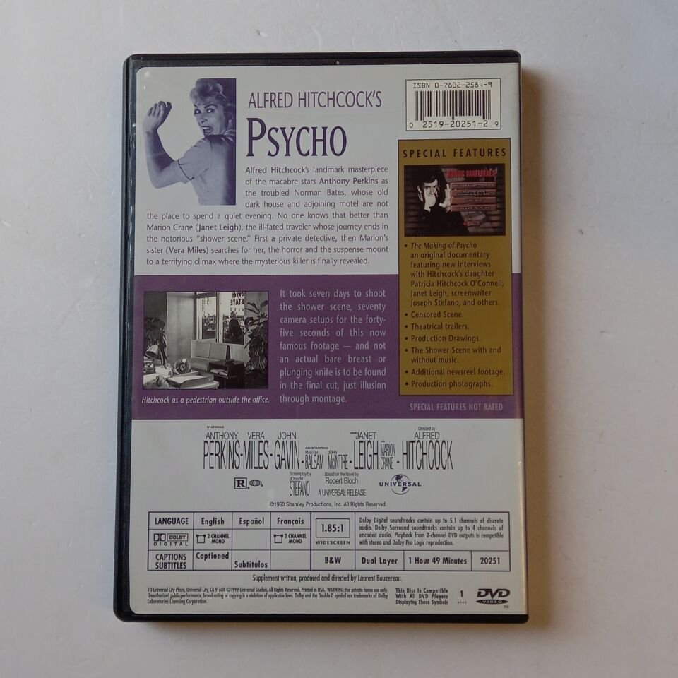 PSYCHO - ALFRED HITCHCOCK, ANTHONY PERKINS, VERA MILES - DVD 1.BÖLGE 2.EL