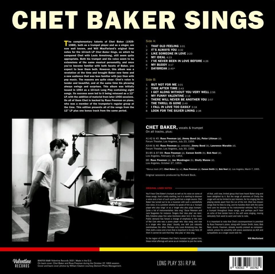 CHET BAKER - SINGS (1954) - LP 180GR 2021 EDITION SIFIR PLAK