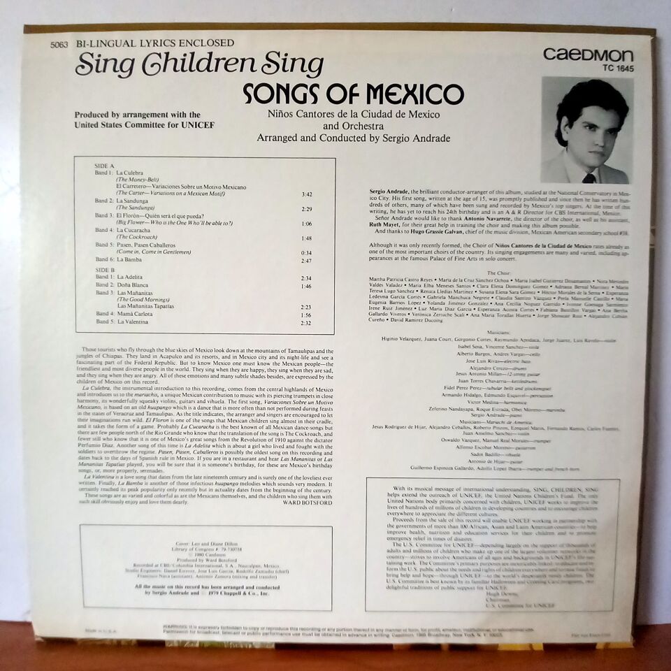 SING CHILDREN SING / SONGS OF MEXICO / NINOS CANTORES DE LA CIUDAD DE MEXICO, SERGIO ANDRADE (1980) - LP 2.EL PLAK