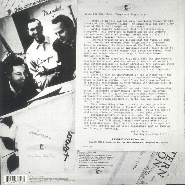 CHET BAKER - SINGS AND PLAYS WITH BUD SHANK RUSS FREEMAN AND STRINGS (1955) - LP BLUE NOTE TONE POET 180GR MONO 2023 EDITION SIFIR PLAK