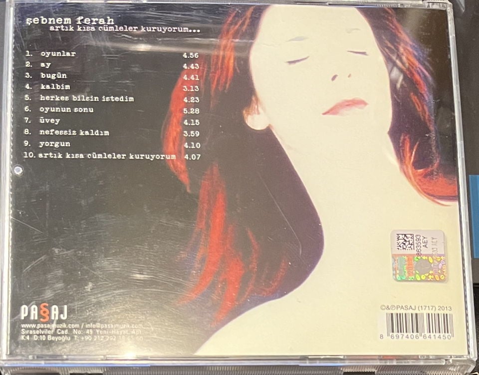 ŞEBNEM FERAH - ARTIK KISA CÜMLELER KURUYORUM (1999) - CD 2013 PASAJ MÜZİK BASKI 2.EL