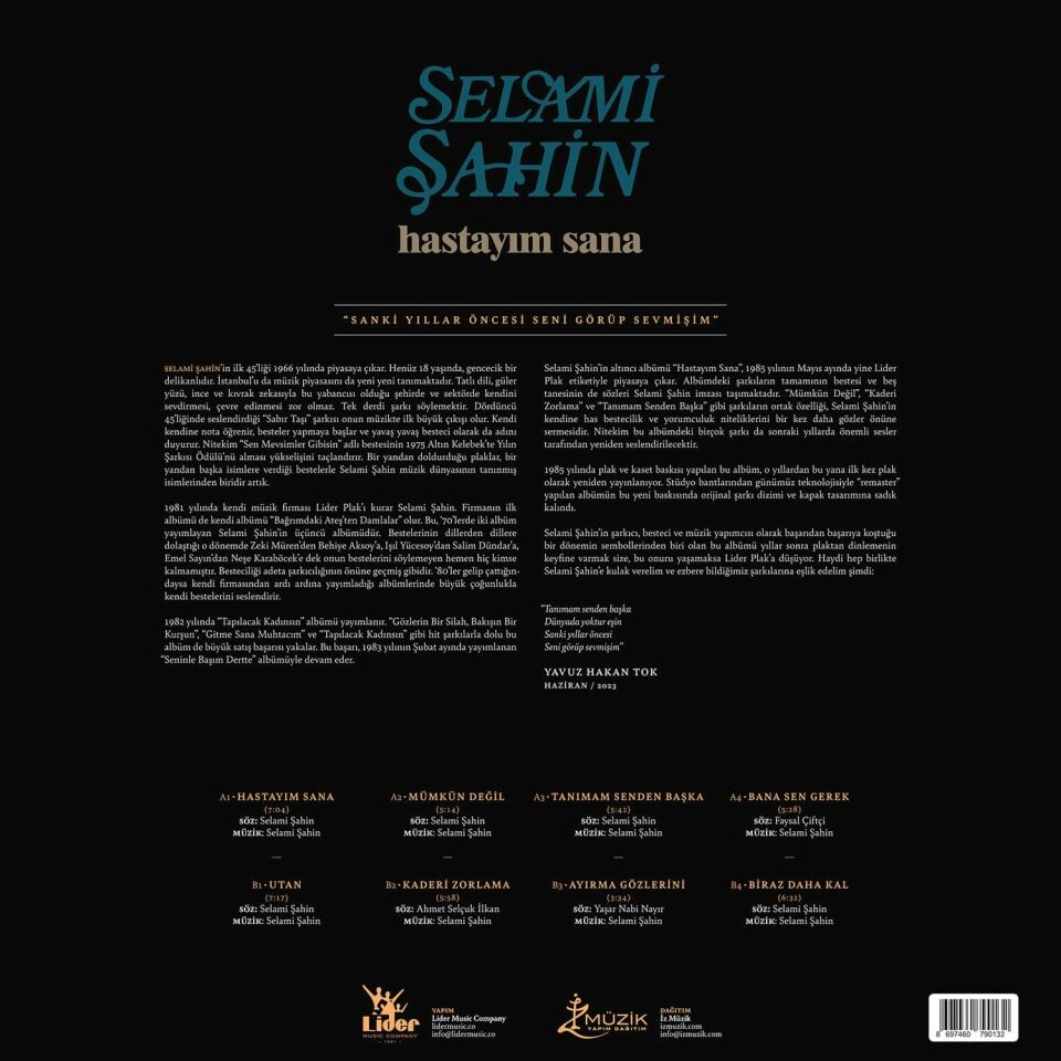 SELAMİ ŞAHİN - HASTAYIM SANA (1984) LP 2023 SIFIR PLAK