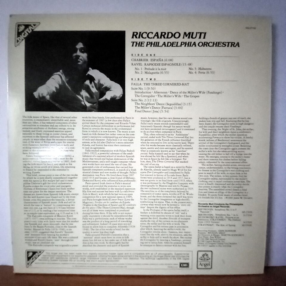 FALLA: THE THREE-CORNERED HAT-SUITES 1 & 2 / RAVEL: RAPSODIE ESPAGNOLE / CHABRIER: ESPANA / RICCARDO MUTI, THE PHILADELPHIA ORCHESTRA (1970) - LP 2.EL PLAK