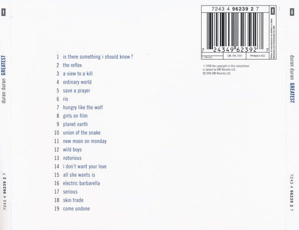 DURAN DURAN – GREATEST (1998) - CD REISSUE JEWEL CASE AMBALAJINDA SIFIR
