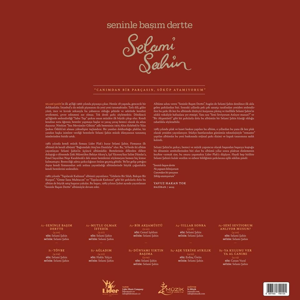 SELAMİ ŞAHİN - SENİNLE BAŞIM DERTTE (1983) LP 2023 SIFIR PLAK
