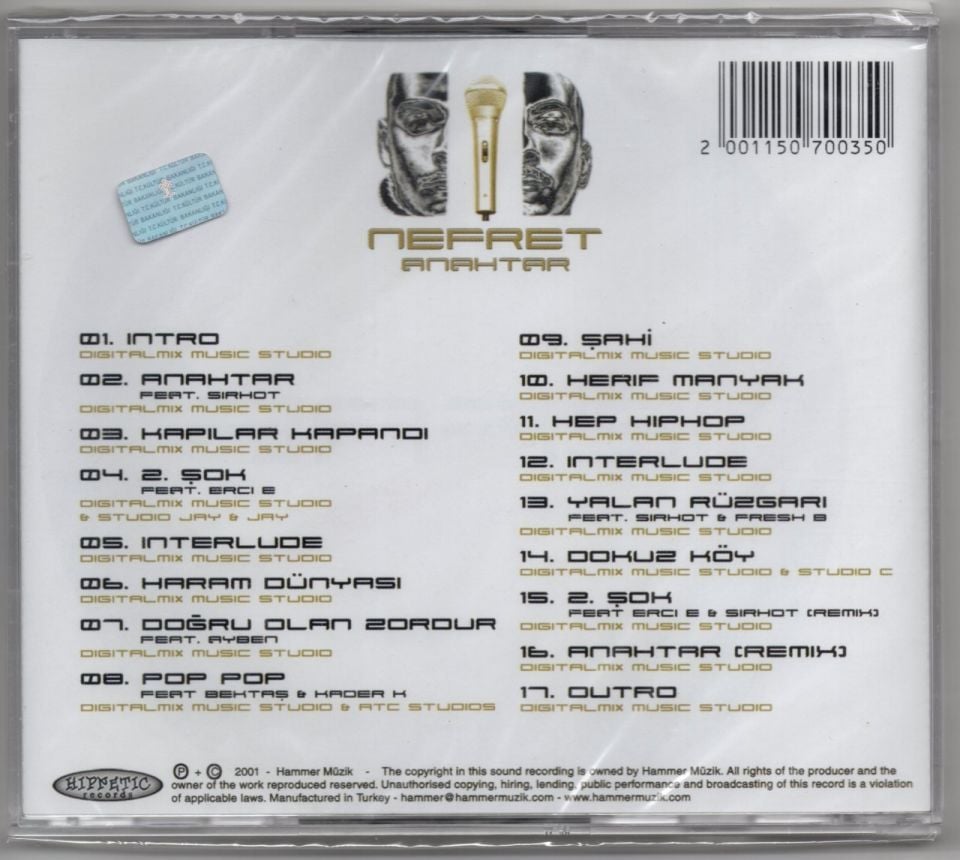 NEFRET (CEZA & DR. FUCHS) - ANAHTAR (2001) - CD TÜRKÇE HIP HOP / JEWEL CASE AMBALAJINDA SIFIR