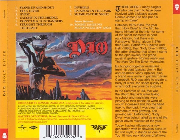 DIO – HOLY DIVER (1983) - CD REMASTERED 2005 REISSUE JEWEL CASE AMBALAJINDA SIFIR