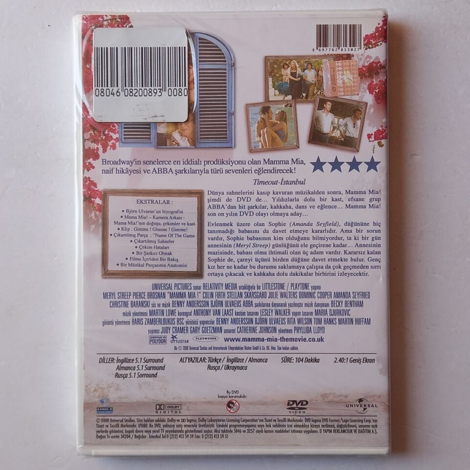 MAMMA MIA: THE MOVIE - MERYL STREEP, AMANDA SEYFRIED,PIERCE BROSNAN - DVD AMBALAJINDA SIFIR