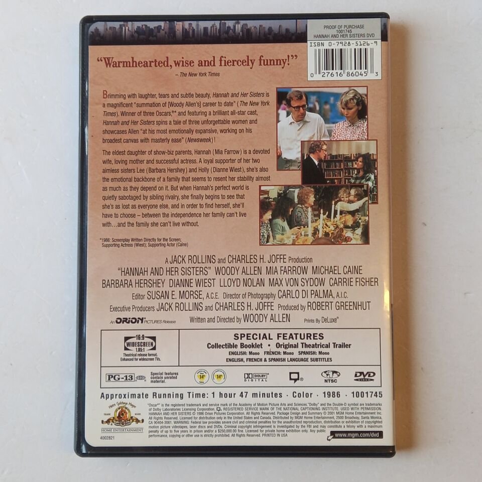 HANNAH AND HER SISTERS - WOODY ALLEN, MIA FARROW, DIANNE WIEST - DVD 1.BÖLGE 2.EL