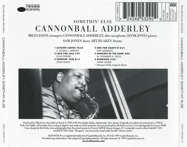 CANNONBALL ADDERLEY – SOMETHIN' ELSE (1958) - CD REMASTERED 1999 REISSUE SIFIR