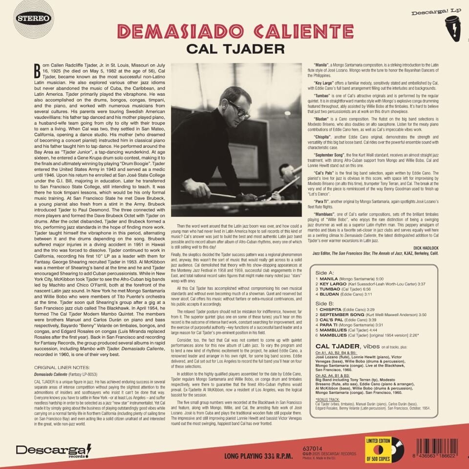 CAL TJADER - DEMASIADO CALIENTE (1960) - LP LATIN JAZZ 180GR 2025 EDITION SIFIR PLAK