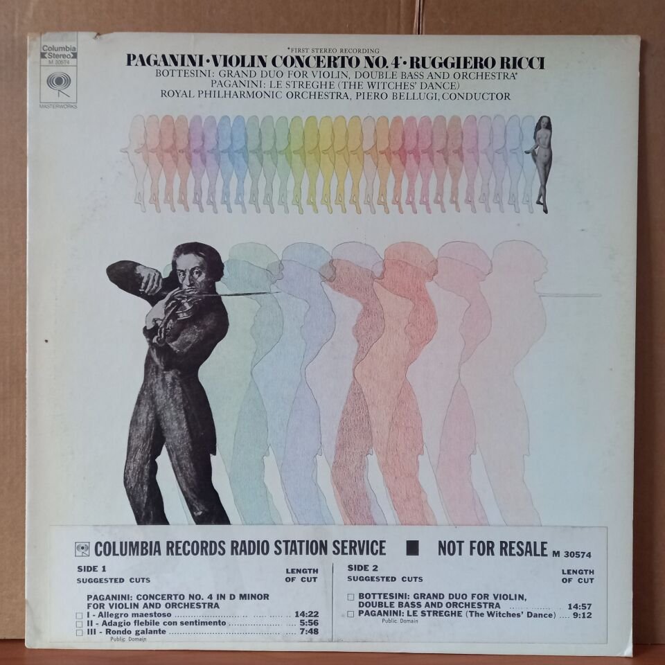 PAGANINI: VIOLIN CONCERTO NO. 4 / BOTTESINI: GRAND DUO FOR VIOLIN, DOUBLE BASS AND ORCHESTRA / RUGGIERO RICCI, PIERO BELLUGI, ROYAL PHILHARMONIC ORCHESTRA (1971) - LP 2.EL PLAK