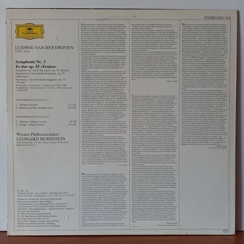 LUDWIG VAN BEETHOVEN, LEONARD BERNSTEIN, WIENER PHILHARMONIKER – SYMPHONIE NO. 3 ''EROICA'' (1981) - LP 2.EL PLAK