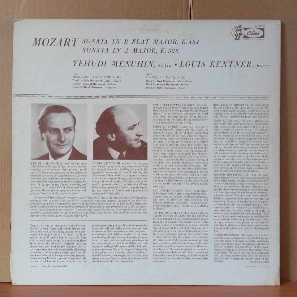 MOZART: SONATA IN B FLAT MAJOR, SONATA IN A MAJOR / YEHUDI MENUHIN, LOUIS KENTNER (1958) - LP 2.EL PLAK