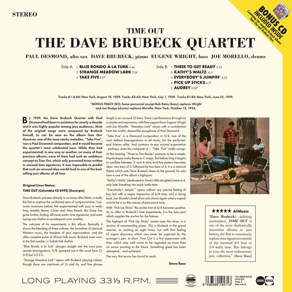 DAVE BRUBECK QUARTET - TIME OUT (1959) - LP + CD 2020 EDITION SIFIR PLAK