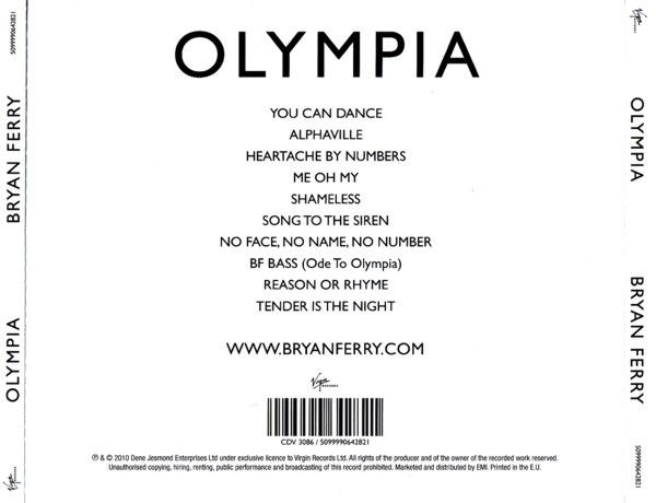 BRYAN FERRY – OLYMPIA (2010) - CD AMBALAJINDA SIFIR