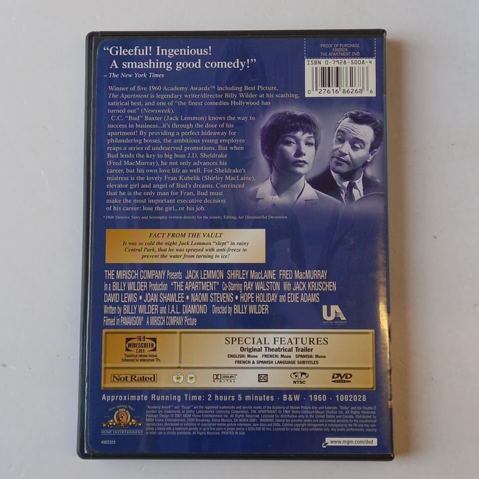 THE APARTMENT - BILLY WILDER, JACK LEMMON, SHIRLEY MACLAINE - DVD 1.BÖLGE 2.EL