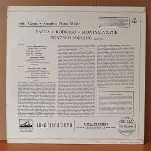 20TH CENTURY SPANISH PIANO MUSIC / FALLA, RODRIGO, MONTSALVATGE / GONZALO SORIANO (1965) - LP 2.EL PLAK