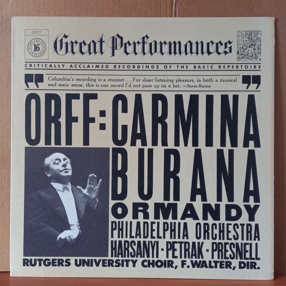 CARL ORFF: CARMINA BURANA / THE PHILADELPHIA ORCHESTRA, EUGENE ORMANDY, JANICE HARSANYI, RUDOLPH PETRAK, HARVE PRESNELL, THE RUTGERS UNIVERSITY CHOIR, F. AUSTIN WALTER (1981) - LP 2.EL PLAK
