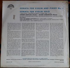 BARTÓK: SONATA FOR VIOLIN AND PIANO NO:2, ANDRE GERTLER & DIANE ANDERSEN - LP SIFIR