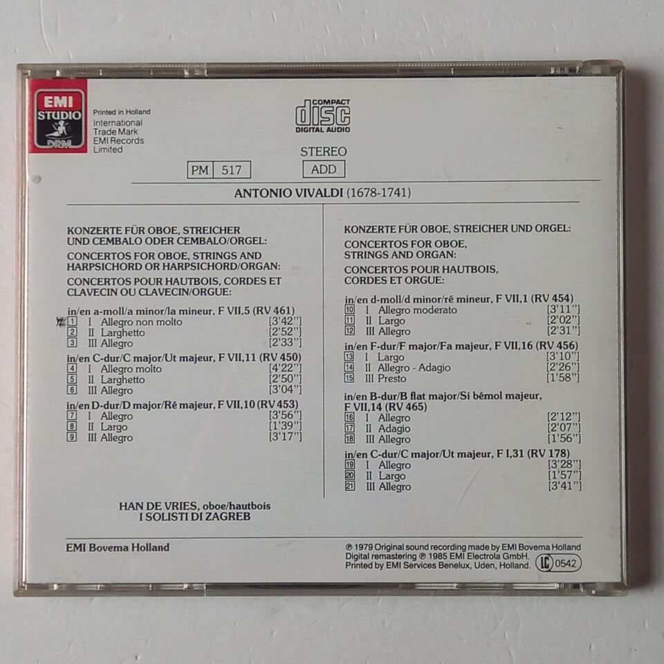 VIVALDI: OBOE CONCERTOS - HAN DE VRIES (1979) - CD 1985 REISSUE 2.EL
