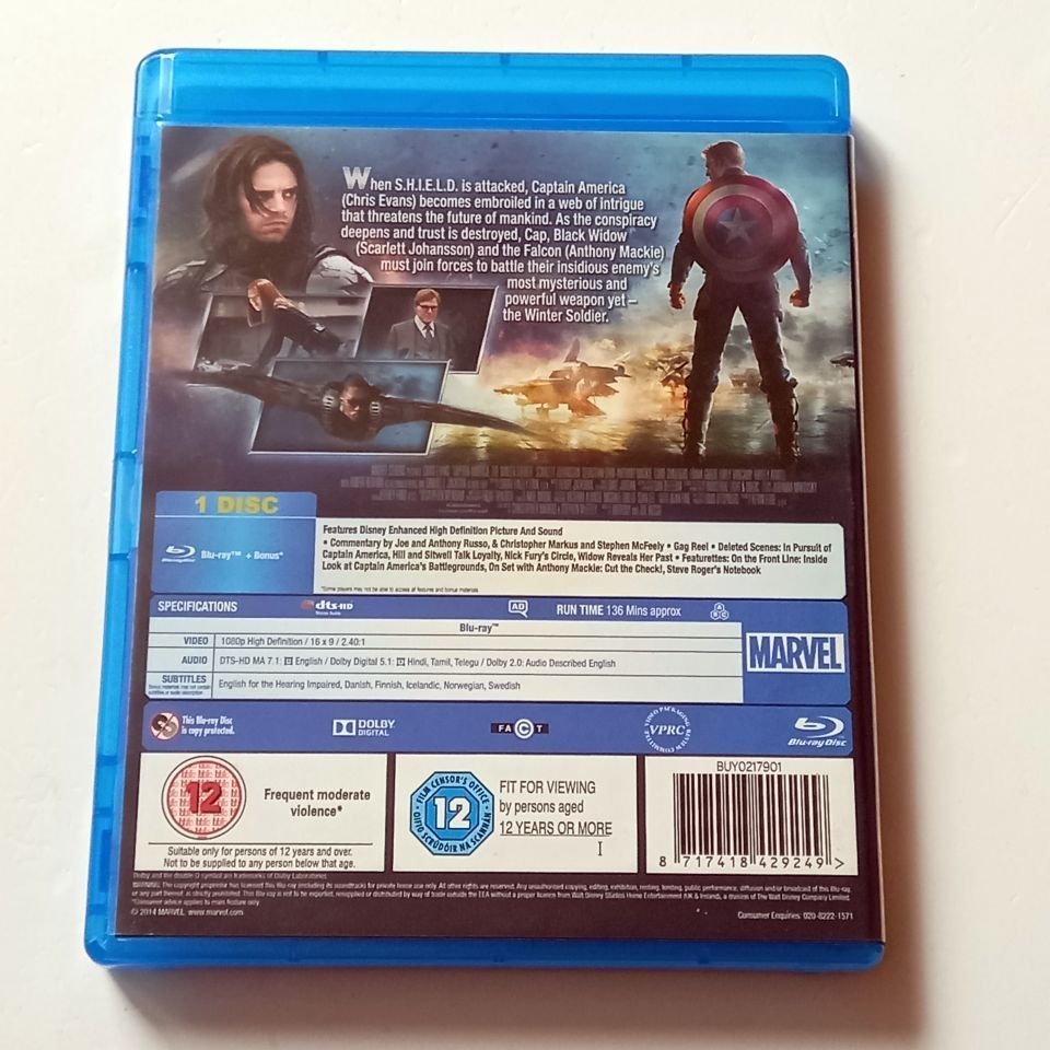 CAPTAIN AMERICA THE WINTER SOLDIER - CHRIS EVANS, SCARLETT JOHANSSON, SEBASTIAN STAN, YÖN.: ANTHONY & JOE RUSSO - BLU-RAY  2.EL TÜRKÇE ALTYAZI YOKTUR