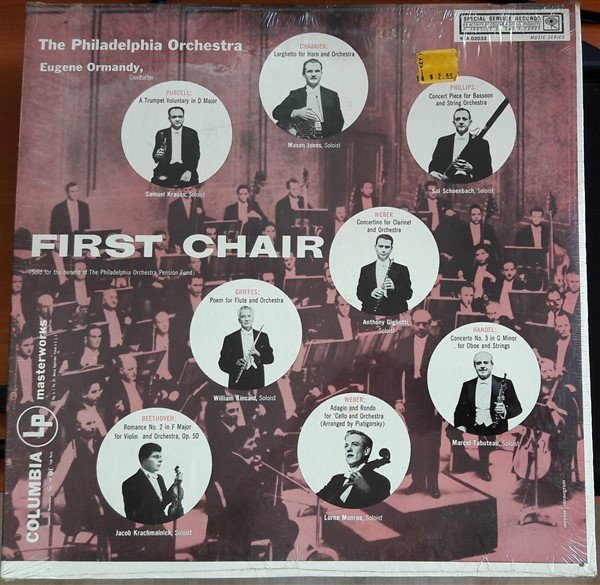 FIRST CHAIR, PHILADELPHIA ORCHESTRA, EUGENE ORMANDY, PURCELL, CHABRIER, WEBER, HANDEL, BEETHOVEN - LP SIFIR