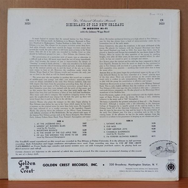DR. EDMOND SOUCHON PRESENTS DIXIELAND OF OLD NEW ORLEANS IN MODERN HI-FI / THE JOHNNY WIGGS BAND - LP 2.EL PLAK